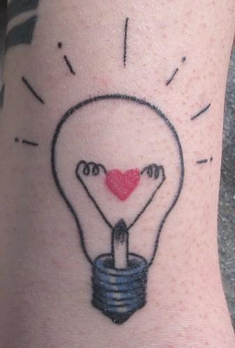 Light Bulb With Red Heart Tattoo