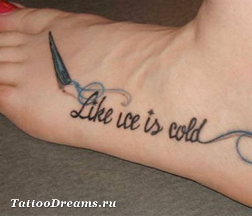 Like Ice Is Cold - Needle With Thread Tattoo On Foot