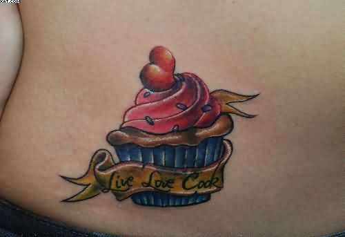 Little Heart On Cupcake Tattoo On Waist