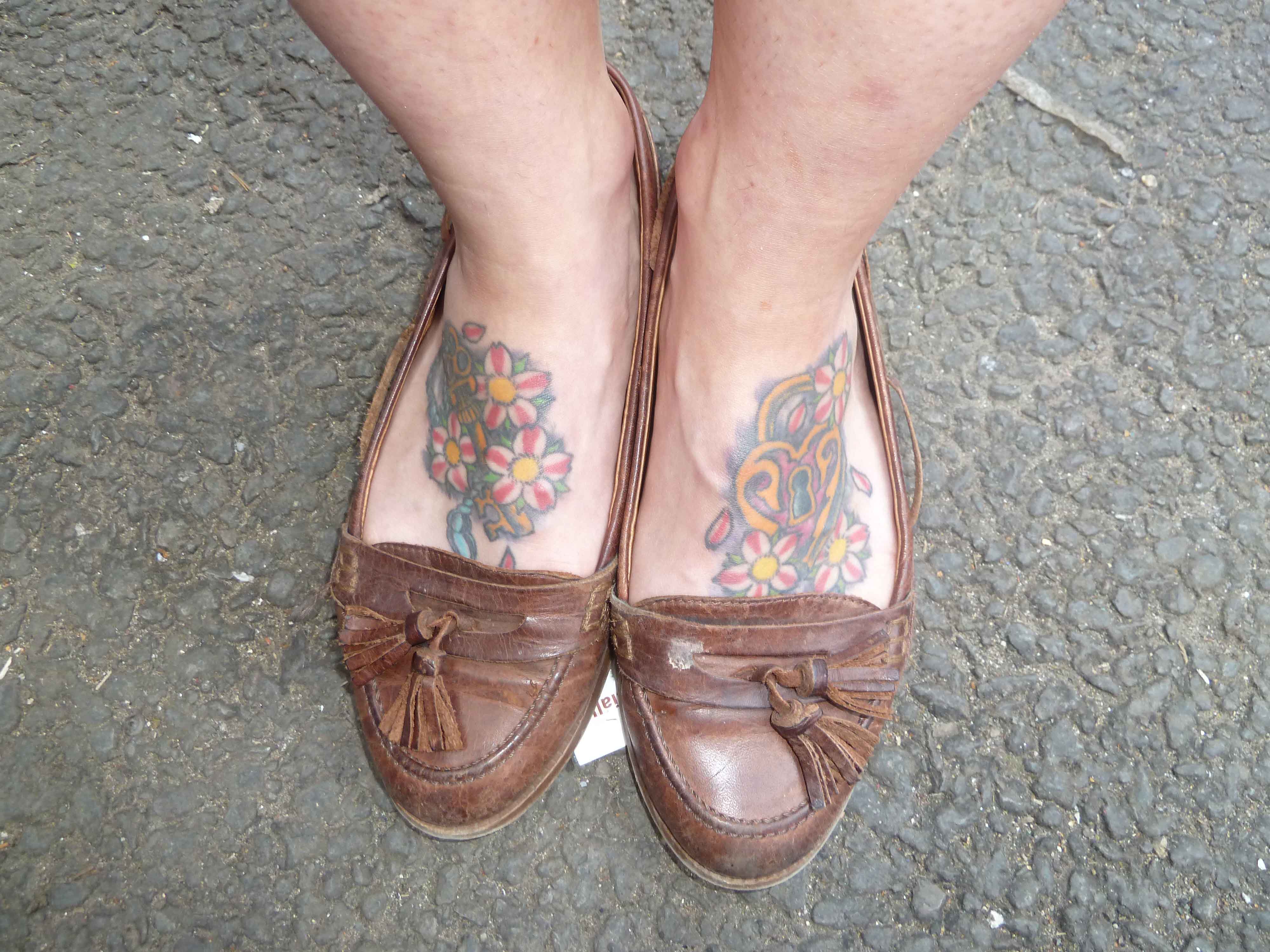 Lock With Flowers Tattoo On Feet