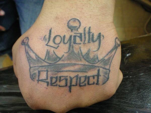 Loyalty Respect Tattoo On Left Hand