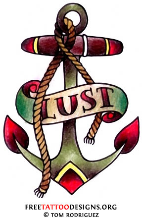 Lust Banner And Anchor Tattoo Design