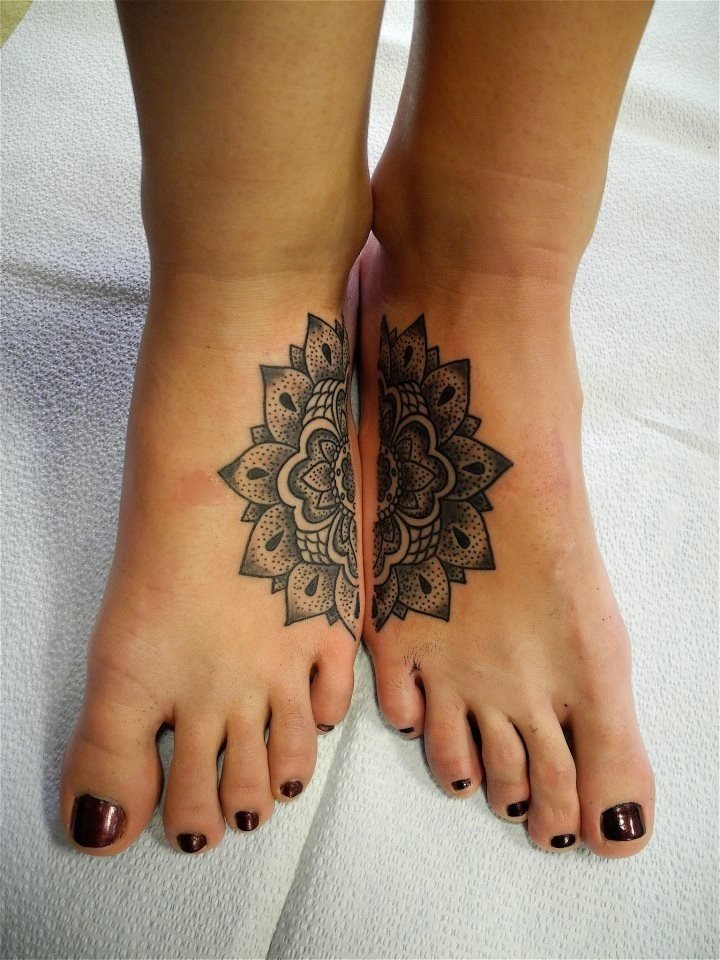 Mandala Flower Tattoo On Girl Feet