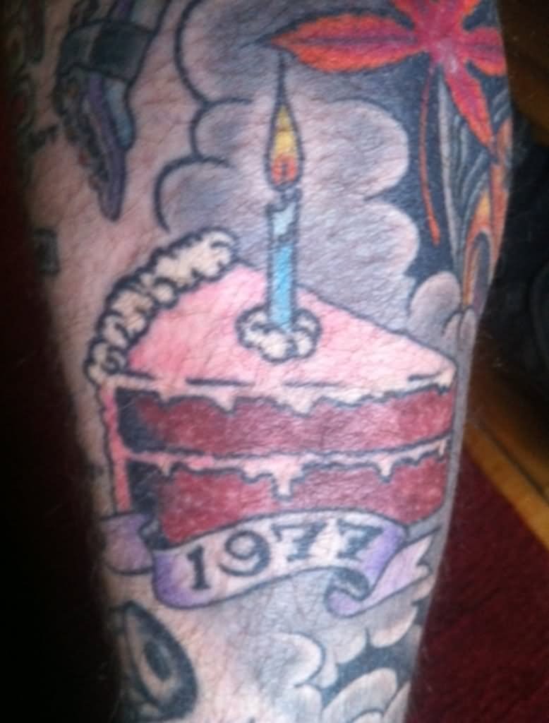 Memorial Cake Piece Tattoo Design For Thigh
