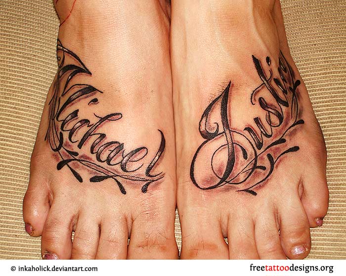 Michael Justin Lettering Tattoo On Feet