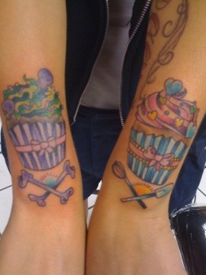 Mind Blowing Two Cupcake Tattoo On Both Upper Hand