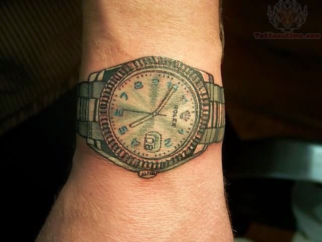 Mind Blowing Wrist Watch Tattoo On Upper Wrist