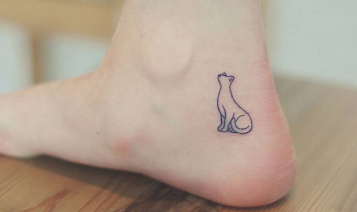 Minimalistic Cat Tattoo On Ankle
