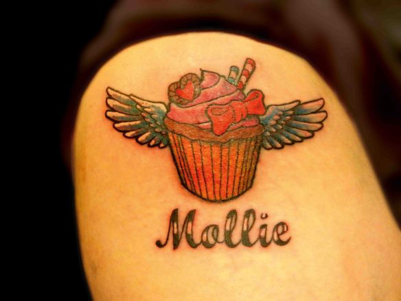 Mollie - Colorful Cupcake With Wings Tattoo Design