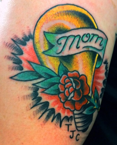 Mom Banner And Rose Flower Bulb Tattoo