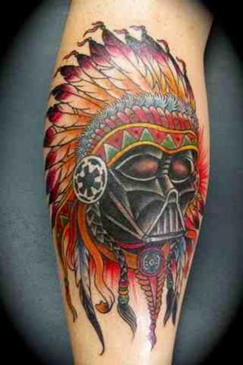 Native Star War Darth Vader Tattoo Design For Leg Calf