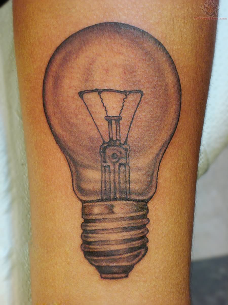 Nice Grey Ink Bulb Tattoo On Arm
