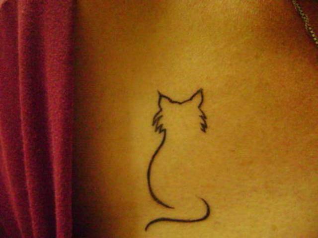 Nice Outline Cat Tattoo