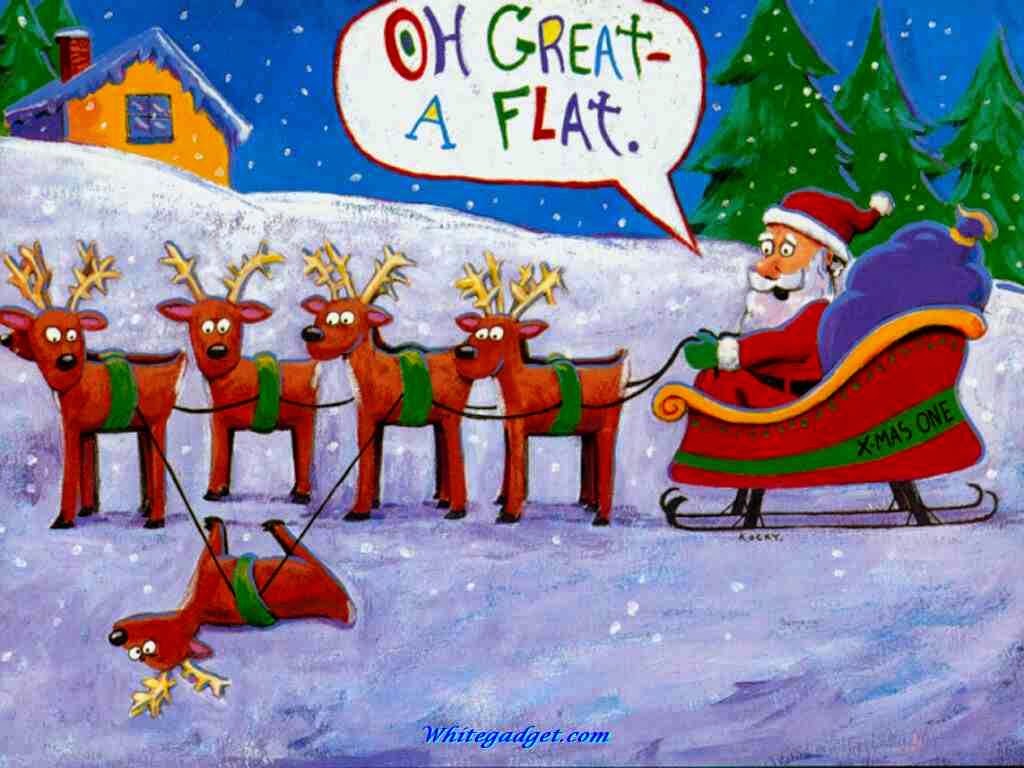 Oh Great A Flat Funny Reindeer Santa Clause Cartoon