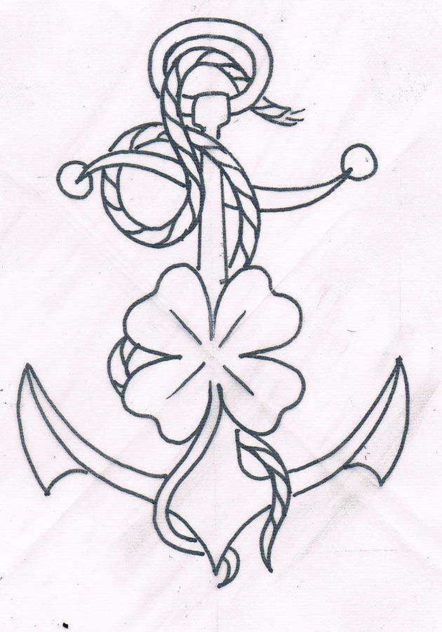 Outline Flower and Anchor Tattoo Design Idea