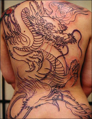 Outline Full Body Dragon Tattoo For Girls