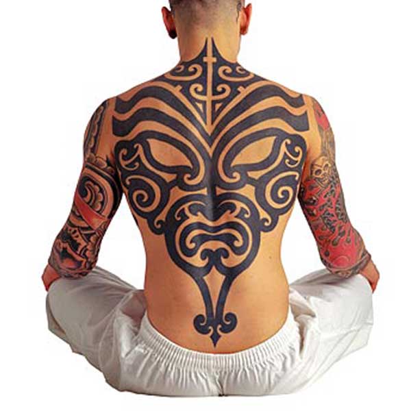Outline Tribal Tattoo On Full Back