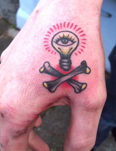 Pirate Bulb Tattoo On Right Hand