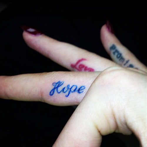 Promise, Love And Hope Tattoo On Fingers