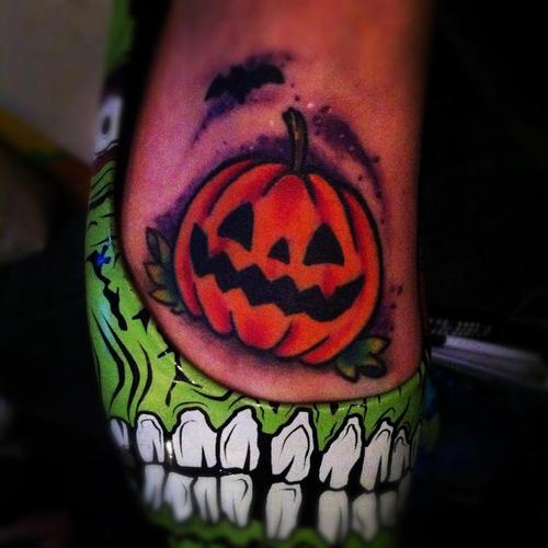 Pumpkin Tattoo On Girl Right Foot
