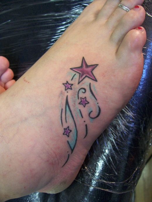 Purple Stars Tattoo On Foot