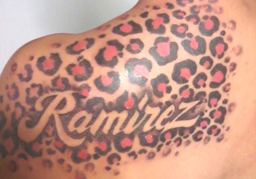 Ramirez Jaguar Print Tattoo On Left Back Shoulder