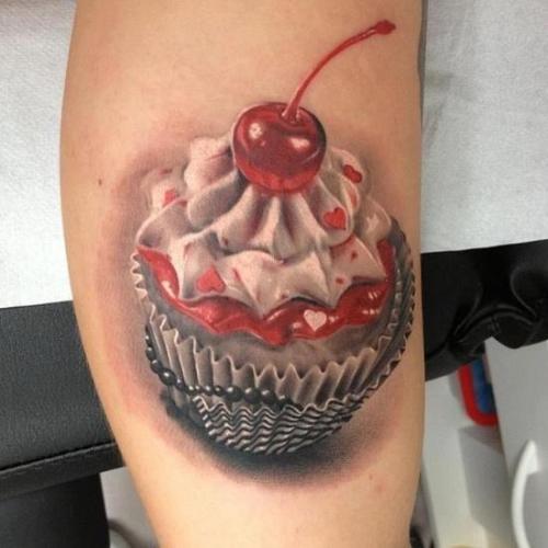 Realistic 3D Cupcake Tattoo Design