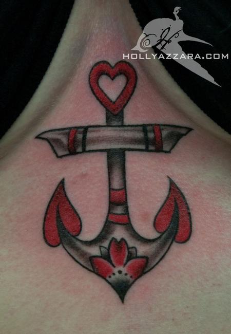 Red And Grey Ink Traditional Anchor Tattoo