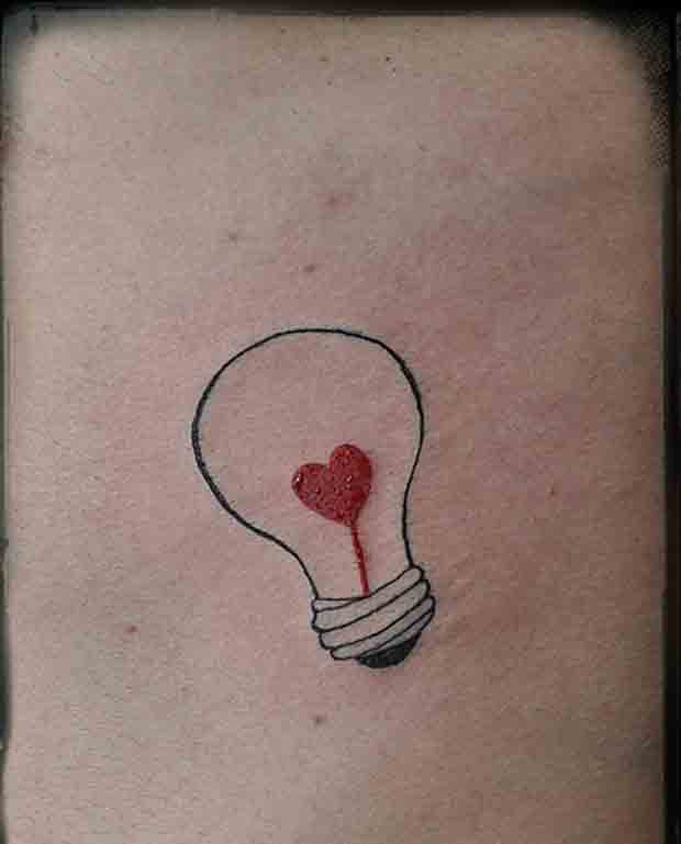Red Heart In Simple Bulb Tattoo Image