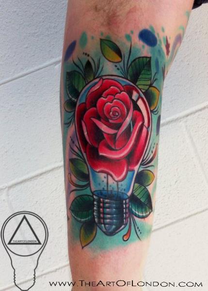 Red Rose In Bulb Tattoo On Sleeve