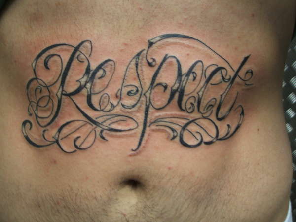 Respect Tattoo On Stomach For Men