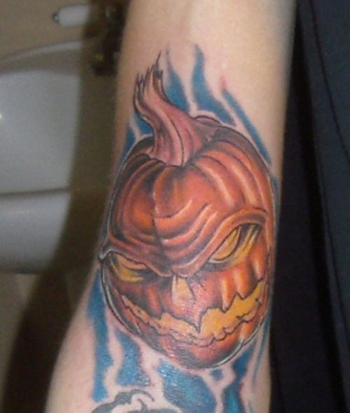 Right Arm Colored Pumpkin Tattoo