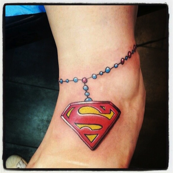 Rosary Superman Logo Tattoo on Foot