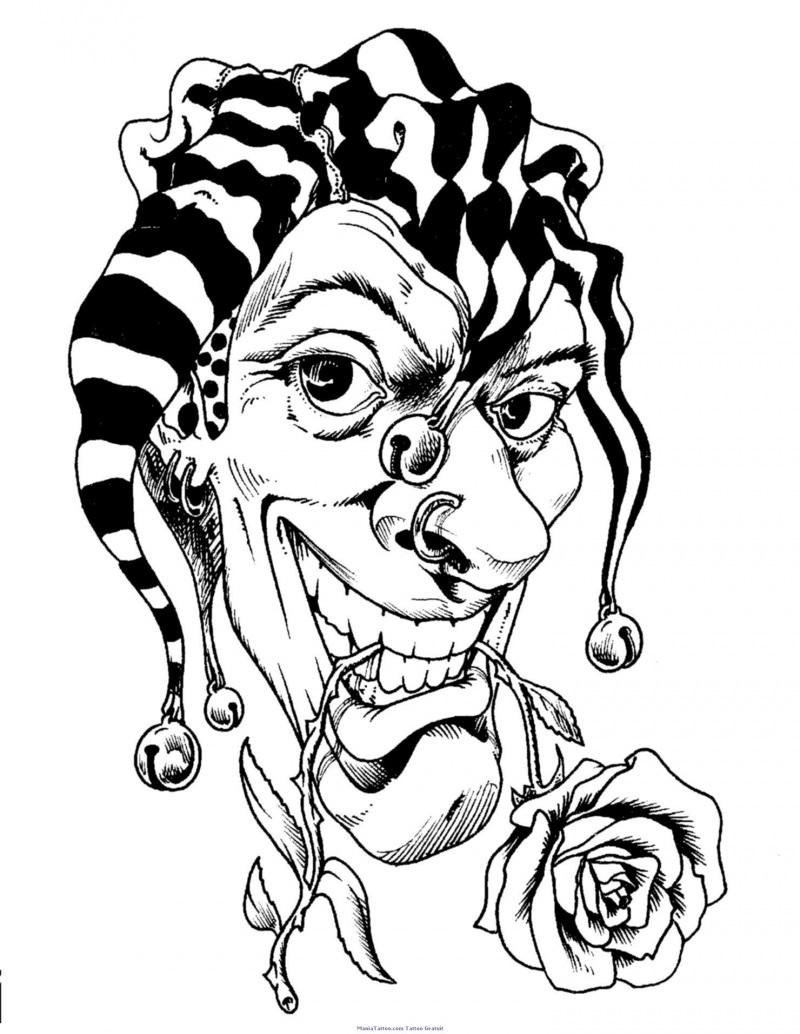 Rose In Jester Clown Mouth Tattoo Stencil