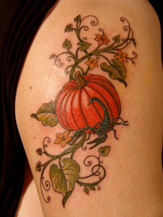 Scorpio And Pumpkin Tattoo On Side