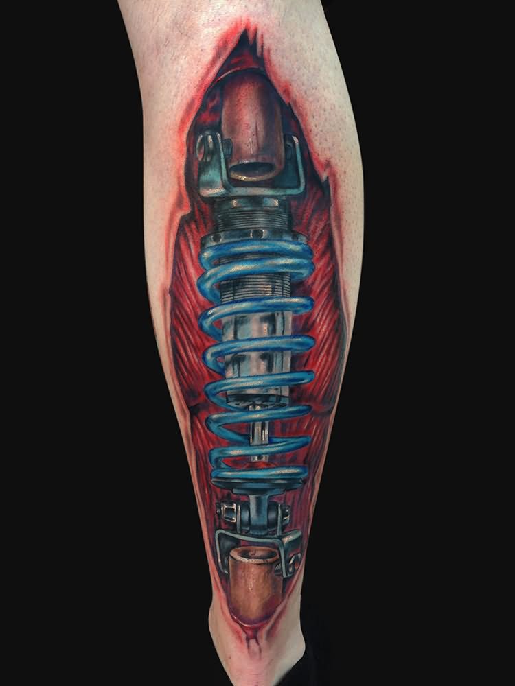 Shock Absorber WIth Muscle Tattoo Design For Leg