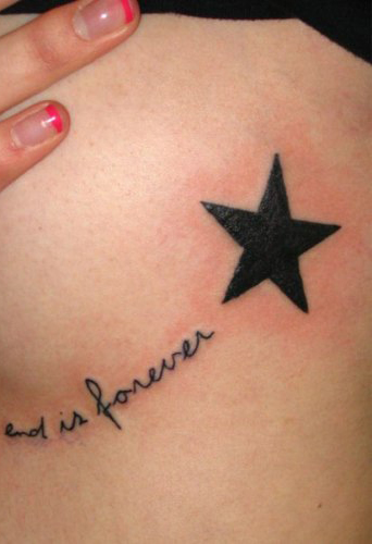 Silhouette Star With End Is Forever Lettering Tattoo On Under Breast