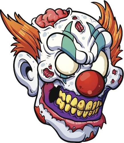 Simple Colorful Zombie Clown Head Tattoo Design