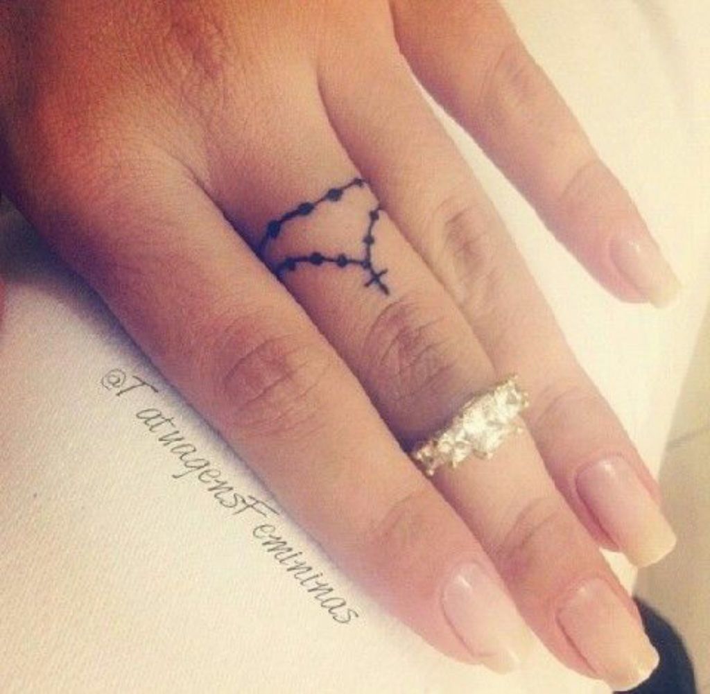 Small Rosary Cross Tattoo On Finger