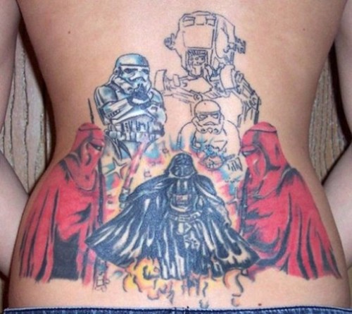 Star War Characters Tattoo On Lower Back