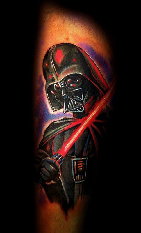 Star War Darth Vader With Lightsaber Tattoo Design For Forearm