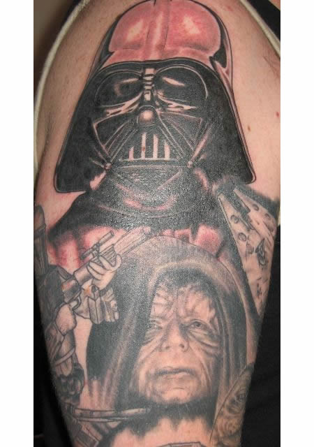 Star War Emperor With Darth Vader Head Tattoo Design For Half Sleeve