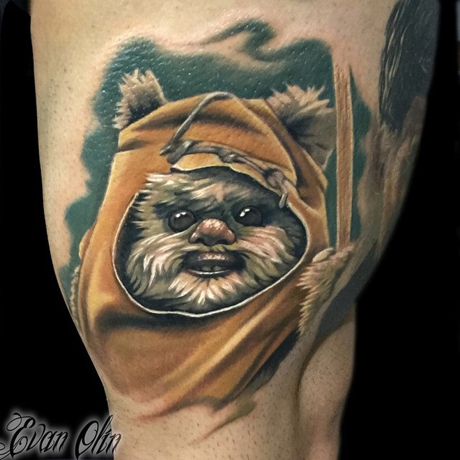 Star War Ewok Tattoo Design For Thigh