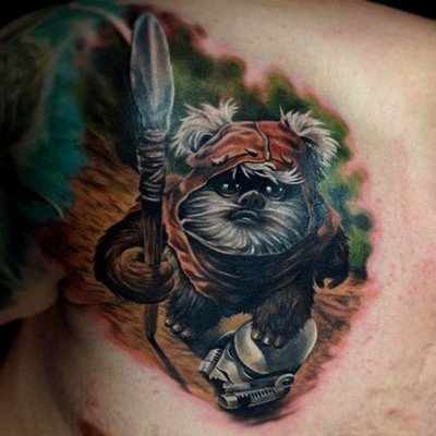 Star War Ewok Tattoo On Man Chest