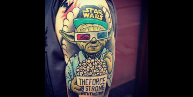 Star War Funky Yoda Tattoo On Left Half Sleeve