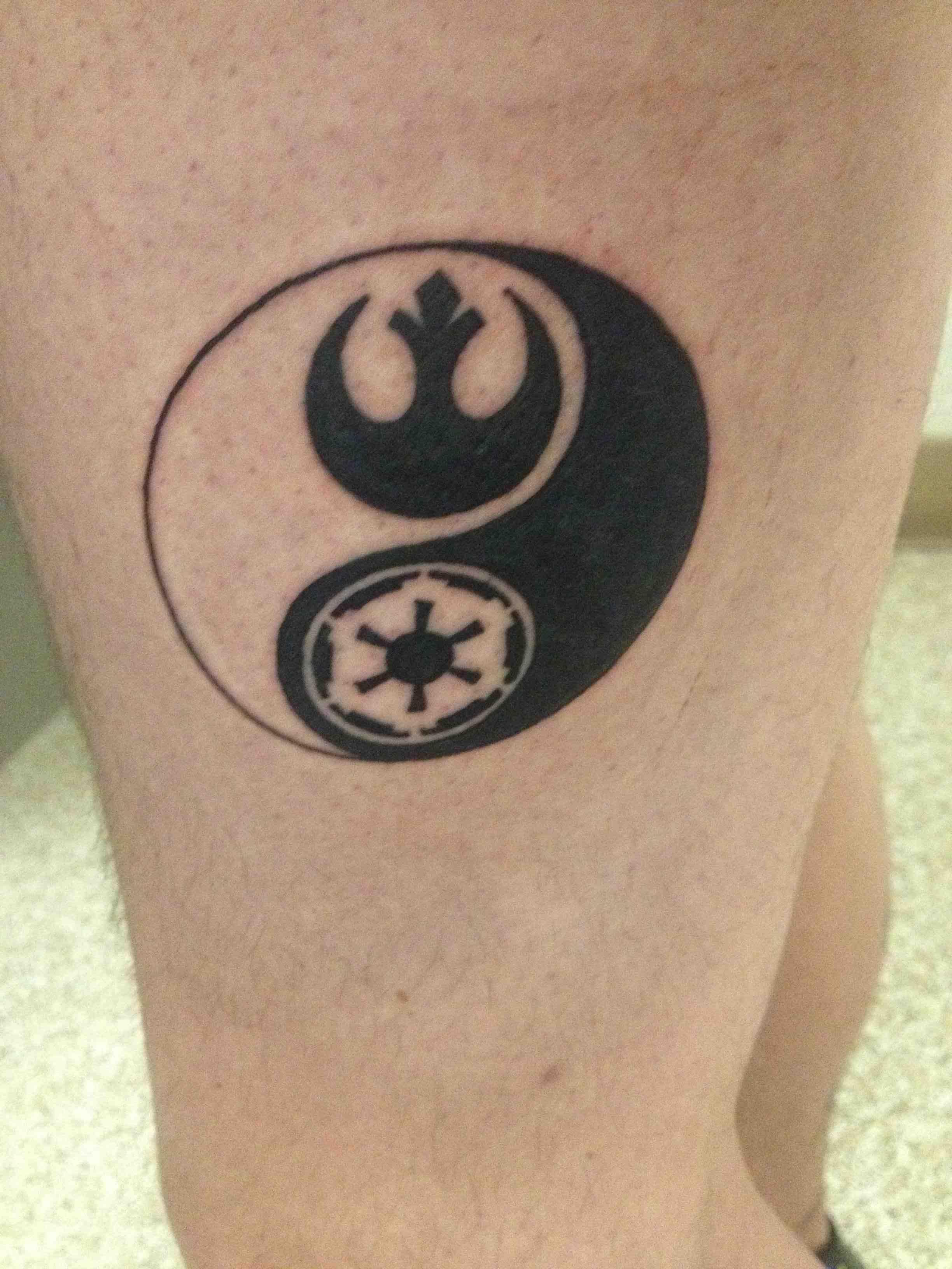Star War Logo In Yin Yang Tattoo On Side Thigh