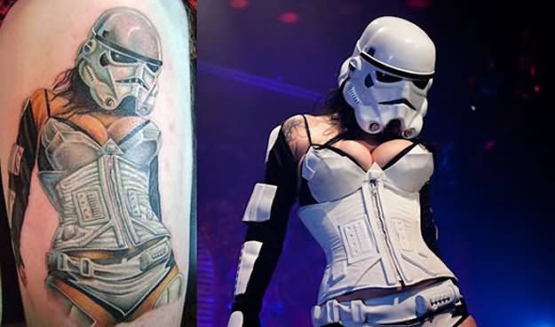 Star War Stormtrooper Girl Tattoo Design For Half Sleeve