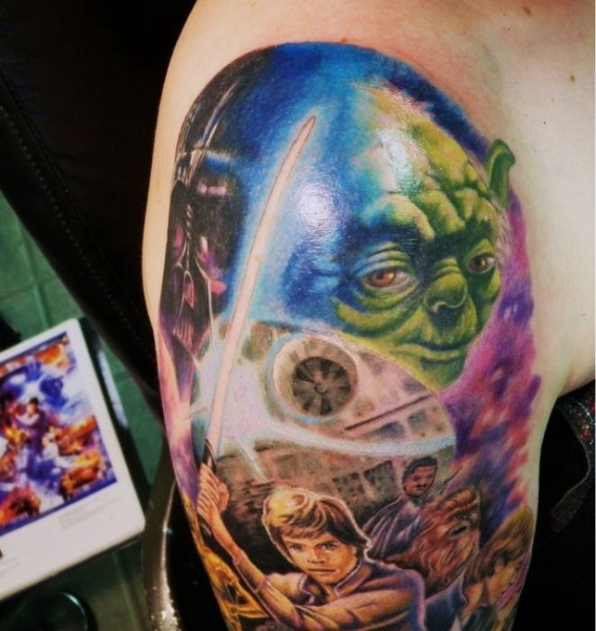 Star War Yoda Tattoo Design For Half Sleeve