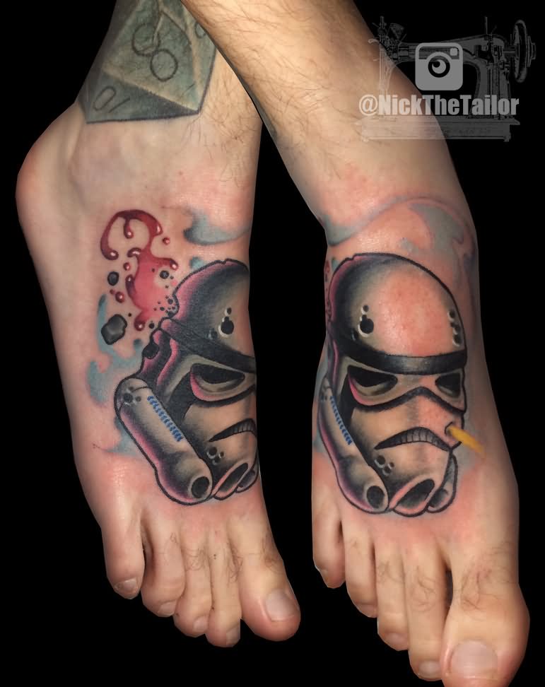 Stormtrooper Head Tattoo On Feet