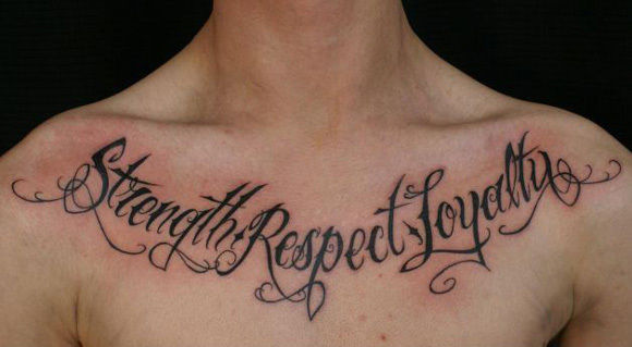Strength Respect Loyalty Tattoo On Man Chest